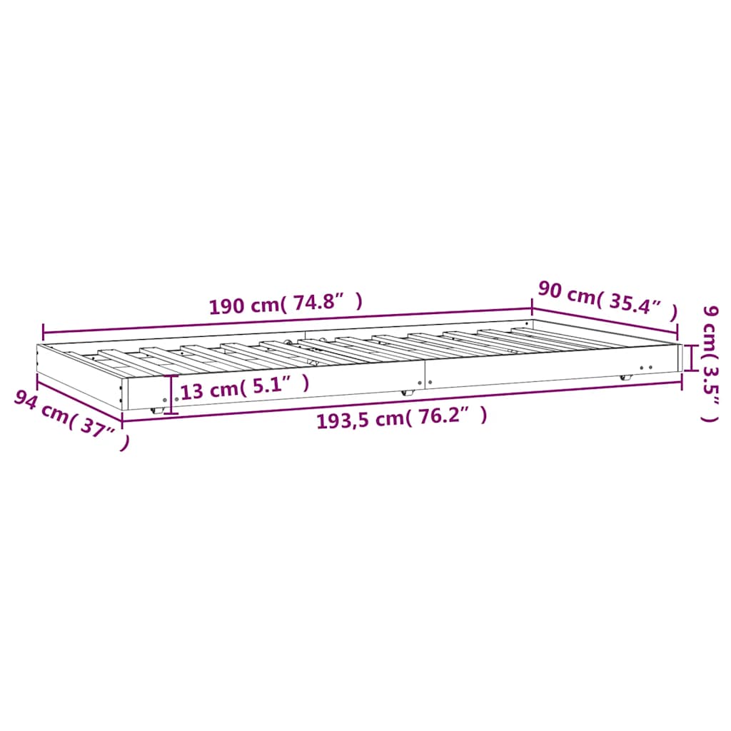vidaXL Bed Frame without Mattress White 90x190 cm Solid Wood Pine