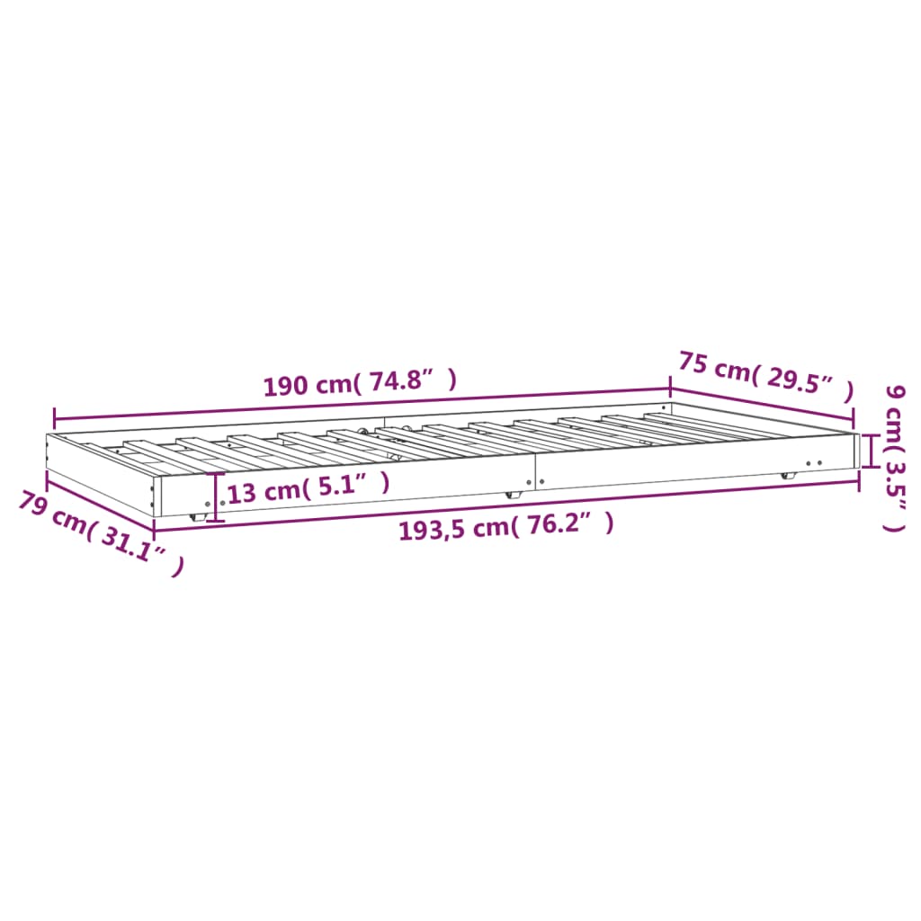 vidaXL Bed Frame without Mattress 75x190 cm Solid Wood Pine