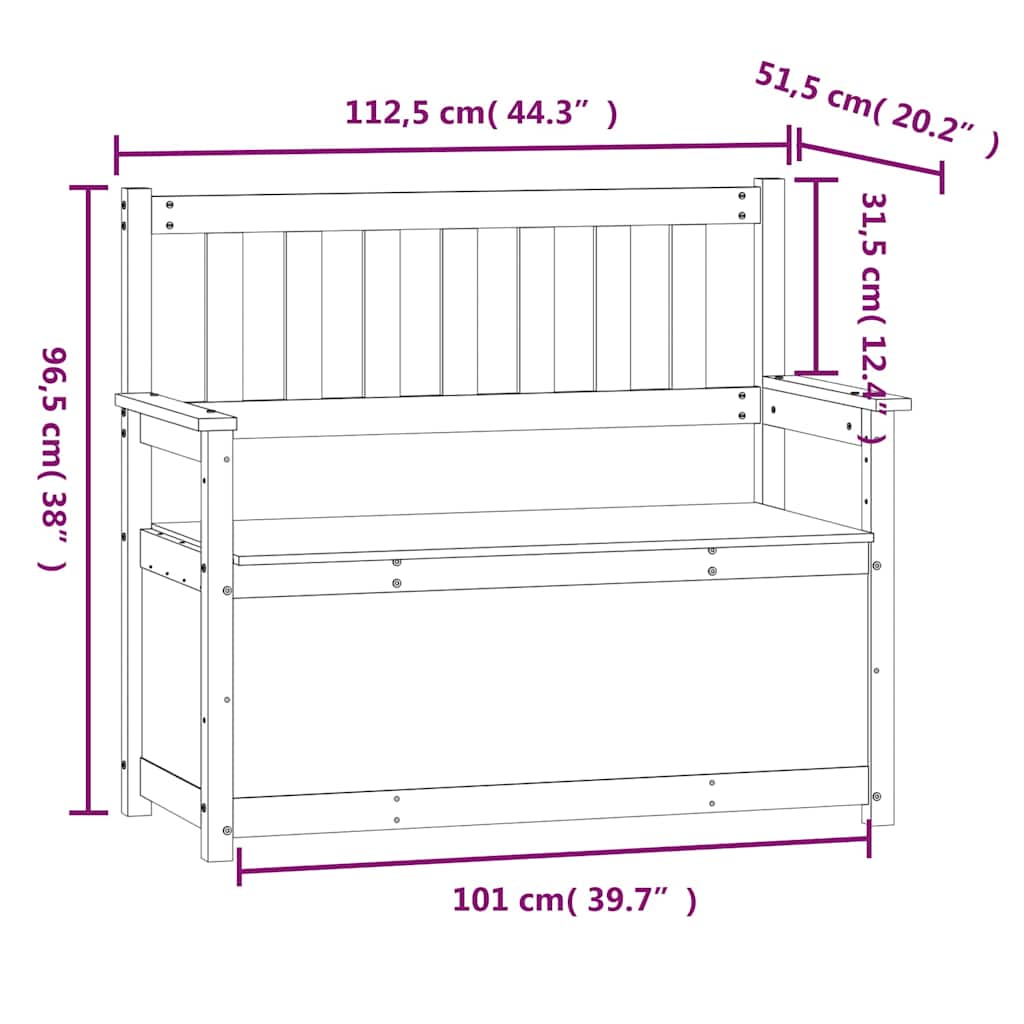 vidaXL Bench White 112,5x51,5x96,5 cm Solid Wood Pine
