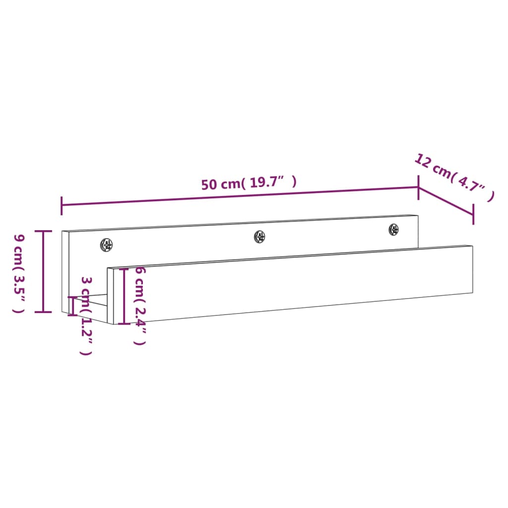 vidaXL Wall Shelves 2 pcs 50x12x9 cm Solid Wood Pine