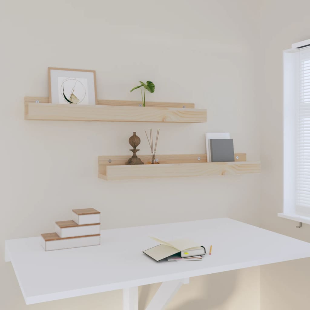 vidaXL Wall Shelves 2 pcs 80x12x9 cm Solid Wood Pine