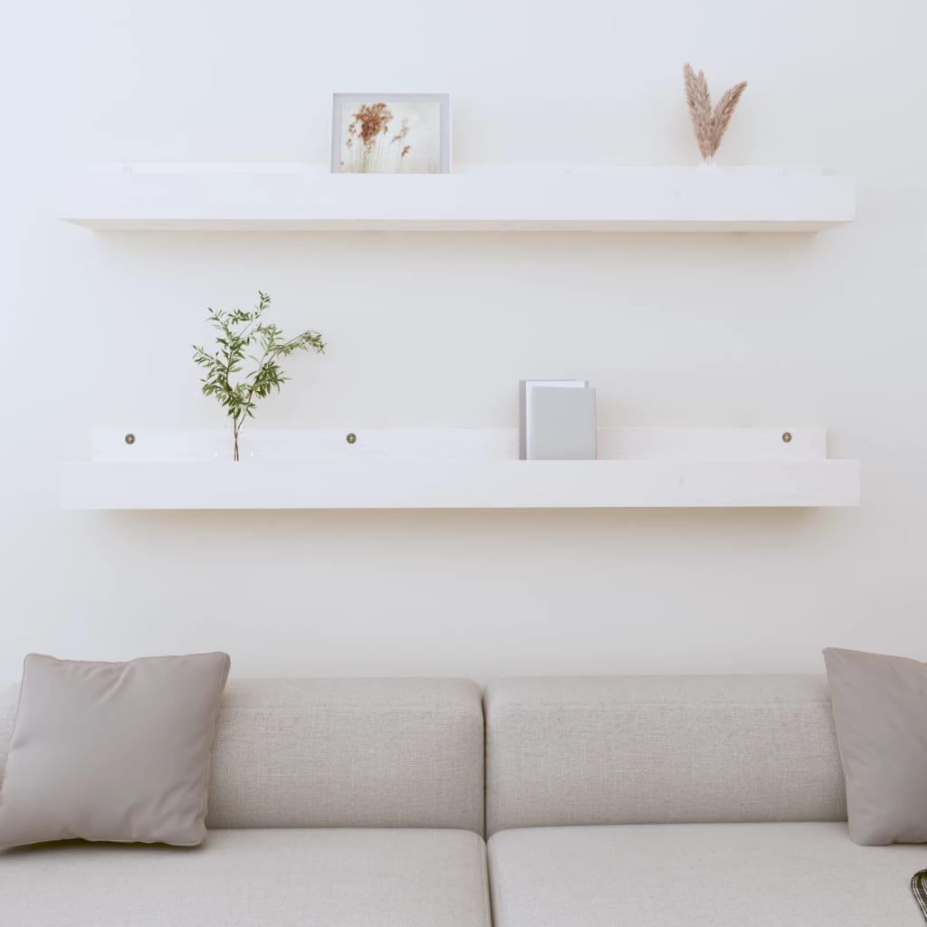 vidaXL Wall Shelves 2 pcs White 110x12x9 cm Solid Wood Pine