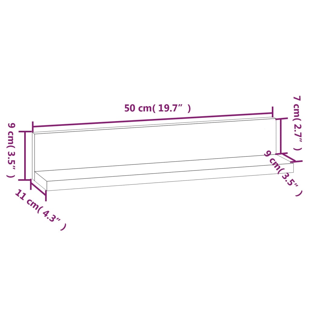 vidaXL Wall Shelves 2 pcs White 50x11x9 cm Solid Wood Pine