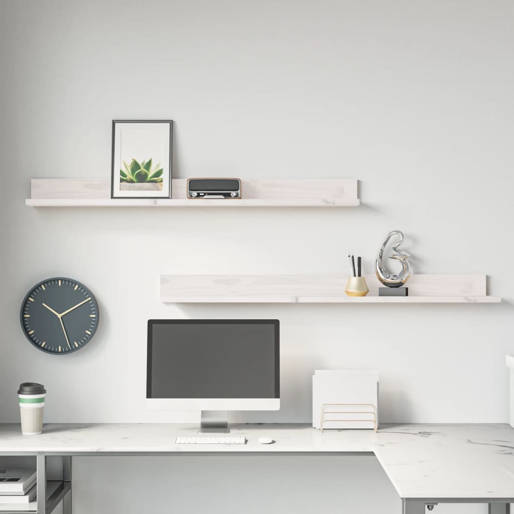 vidaXL Wall Shelves 2 pcs White 110x11x9 cm Solid Wood Pine