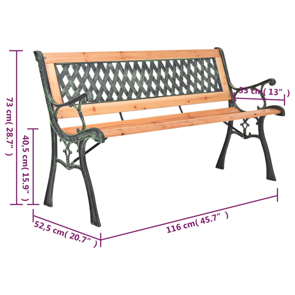 vidaXL Garden Bench 116 cm Cast Iron and Solid Wood Fir