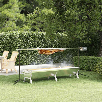 vidaXL Automatic Barbecue Grill and Tray Set Stainless Steel