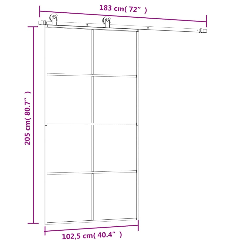 vidaXL Sliding Door with Hardware Set 102,5x205 cm ESG Glass&Aluminium