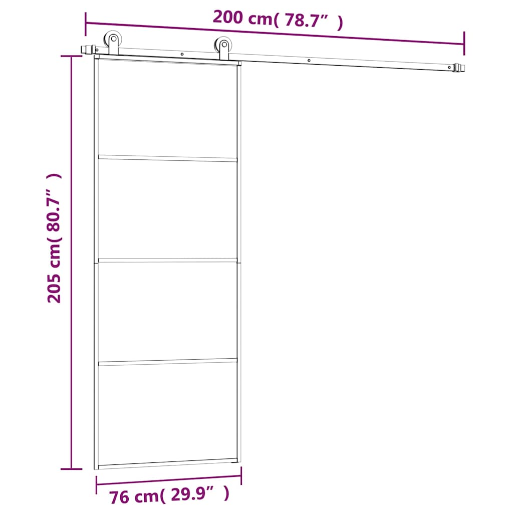 vidaXL Sliding Door with Hardware Set 76x205 cm ESG Glass&Aluminium