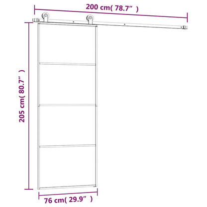 vidaXL Sliding Door with Hardware Set 76x205 cm ESG Glass&Aluminium
