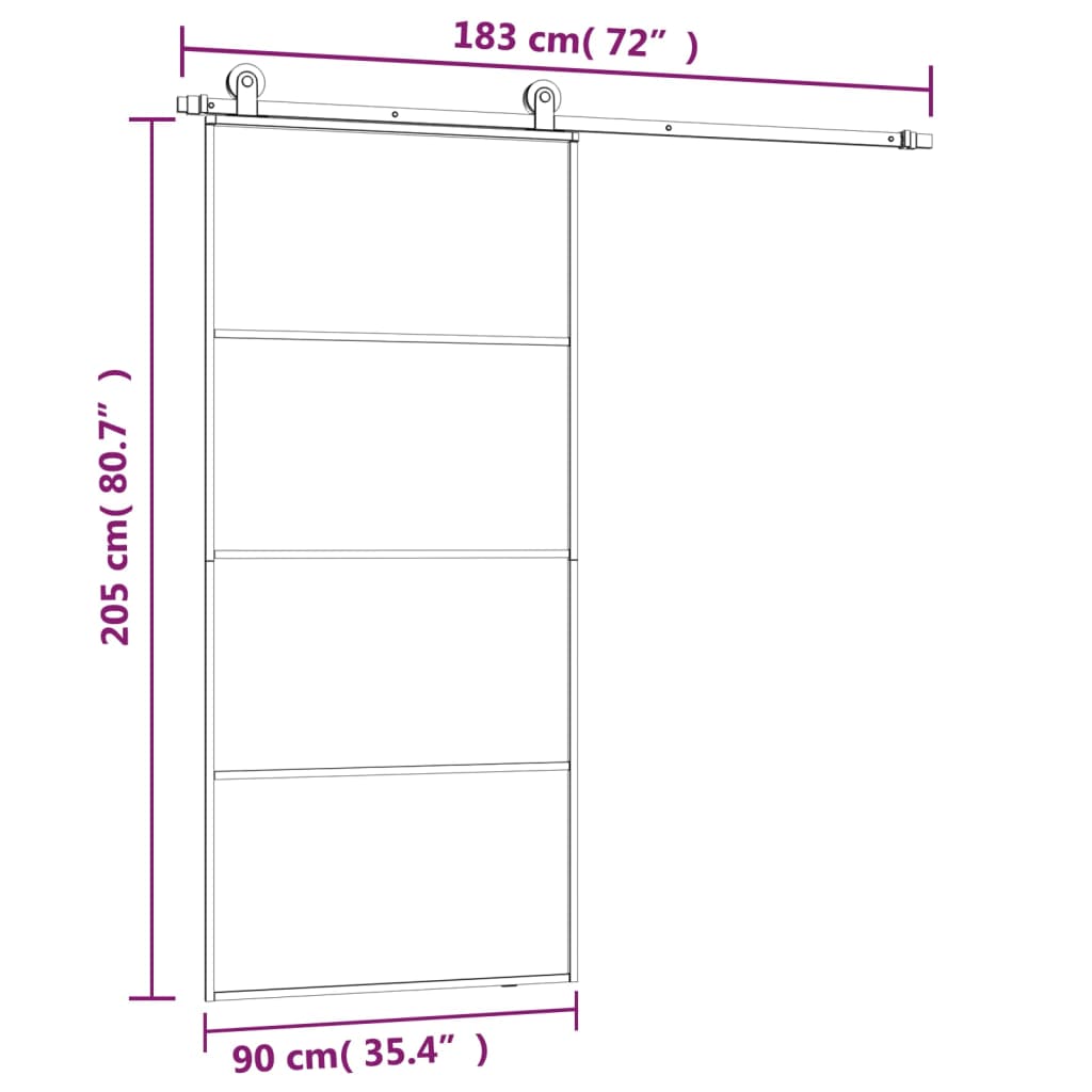 vidaXL Sliding Door with Hardware Set 90x205 cm ESG Glass&Aluminium