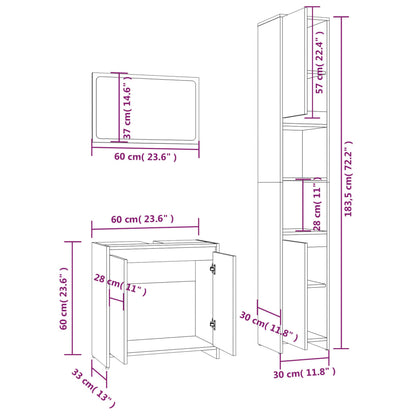 vidaXL 3 Piece Bathroom Furniture Set Smoked Oak Engineered Wood