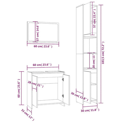 vidaXL 3 Piece Bathroom Furniture Set Grey Sonoma Engineered Wood