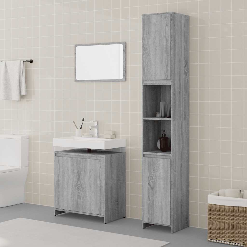 vidaXL 3 Piece Bathroom Furniture Set Grey Sonoma Engineered Wood