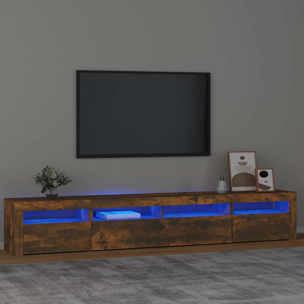 vidaXL TV Cabinet with LED Lights Smoked Oak 240x35x40 cm