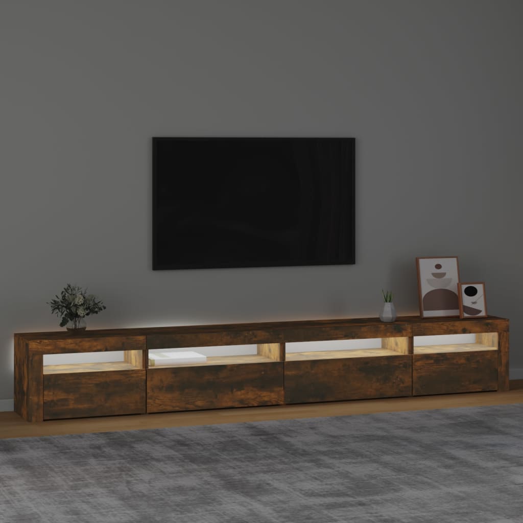 vidaXL TV Cabinet with LED Lights Smoked Oak 270x35x40 cm