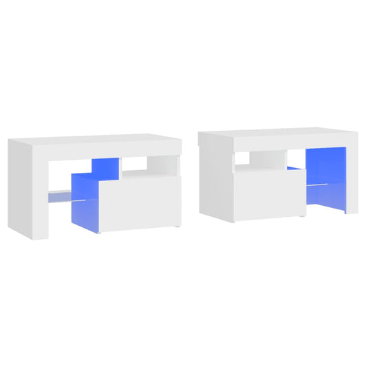 vidaXL Bedside Cabinets 2 pcs with LED Lights White 70x36.5x40 cm