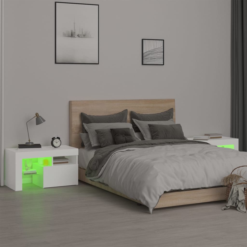 vidaXL Bedside Cabinets 2 pcs with LED Lights White 70x36.5x40 cm