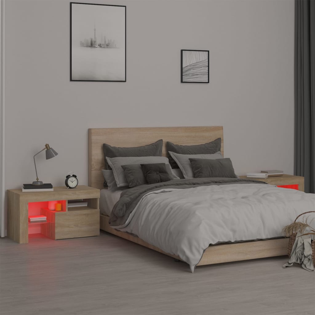 vidaXL Bedside Cabinets 2 pcs with LED Lights Sonoma Oak 70x36.5x40 cm