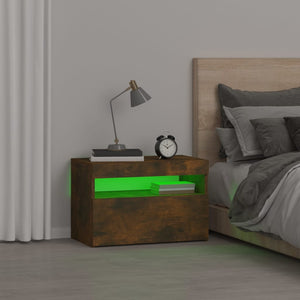 vidaXL Bedside Cabinet with LED Lights Smoked Oak 60x35x40 cm