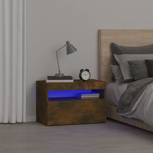 vidaXL Bedside Cabinet with LED Lights Smoked Oak 60x35x40 cm