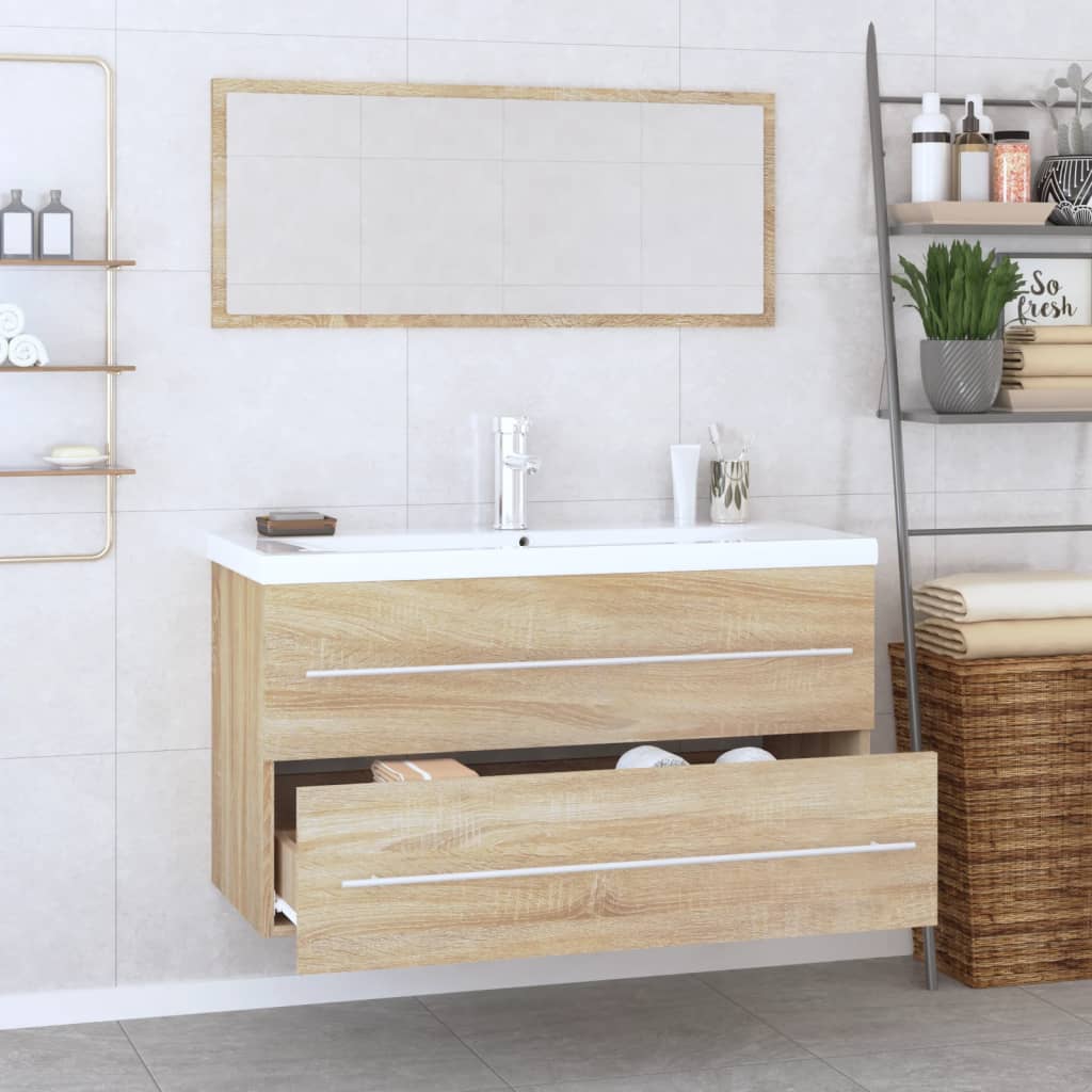 vidaXL 3 Piece Bathroom Furniture Set Sonoma Oak