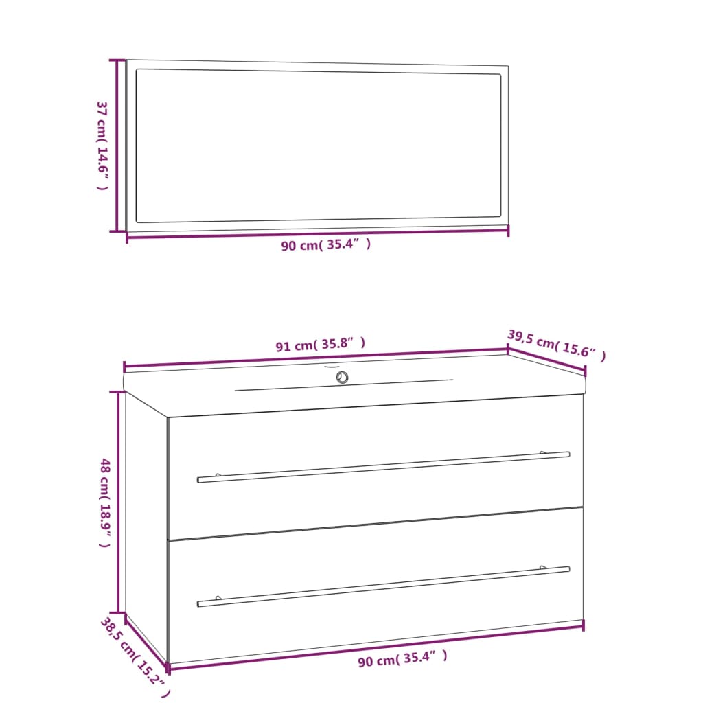 vidaXL 3 Piece Bathroom Furniture Set Sonoma Oak