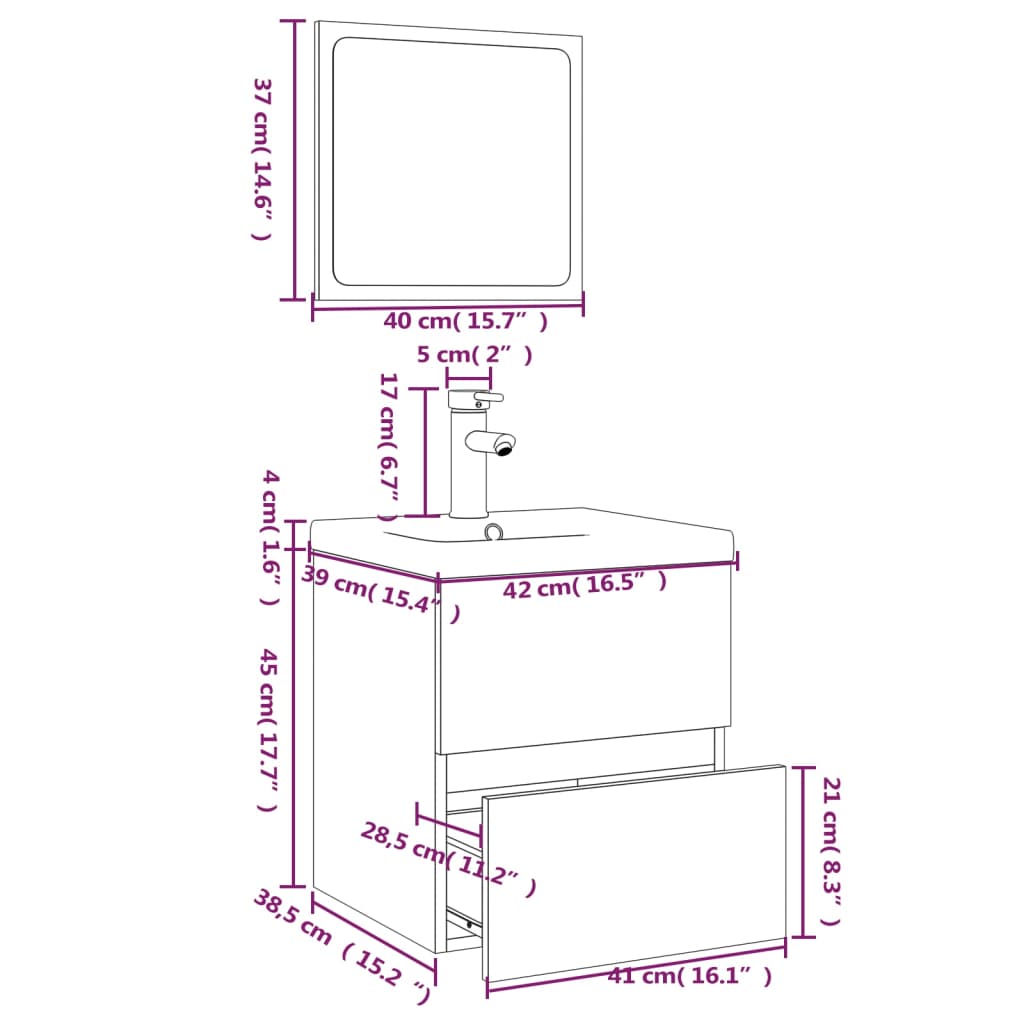 vidaXL Bathroom Furniture Set Grey Sonoma Engineered Wood