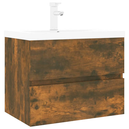 vidaXL Sink Cabinet with Built-in Basin Smoked Oak Engineered Wood