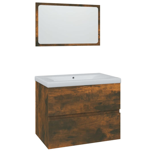 vidaXL Bathroom Furniture Set Smoked Oak Engineered Wood