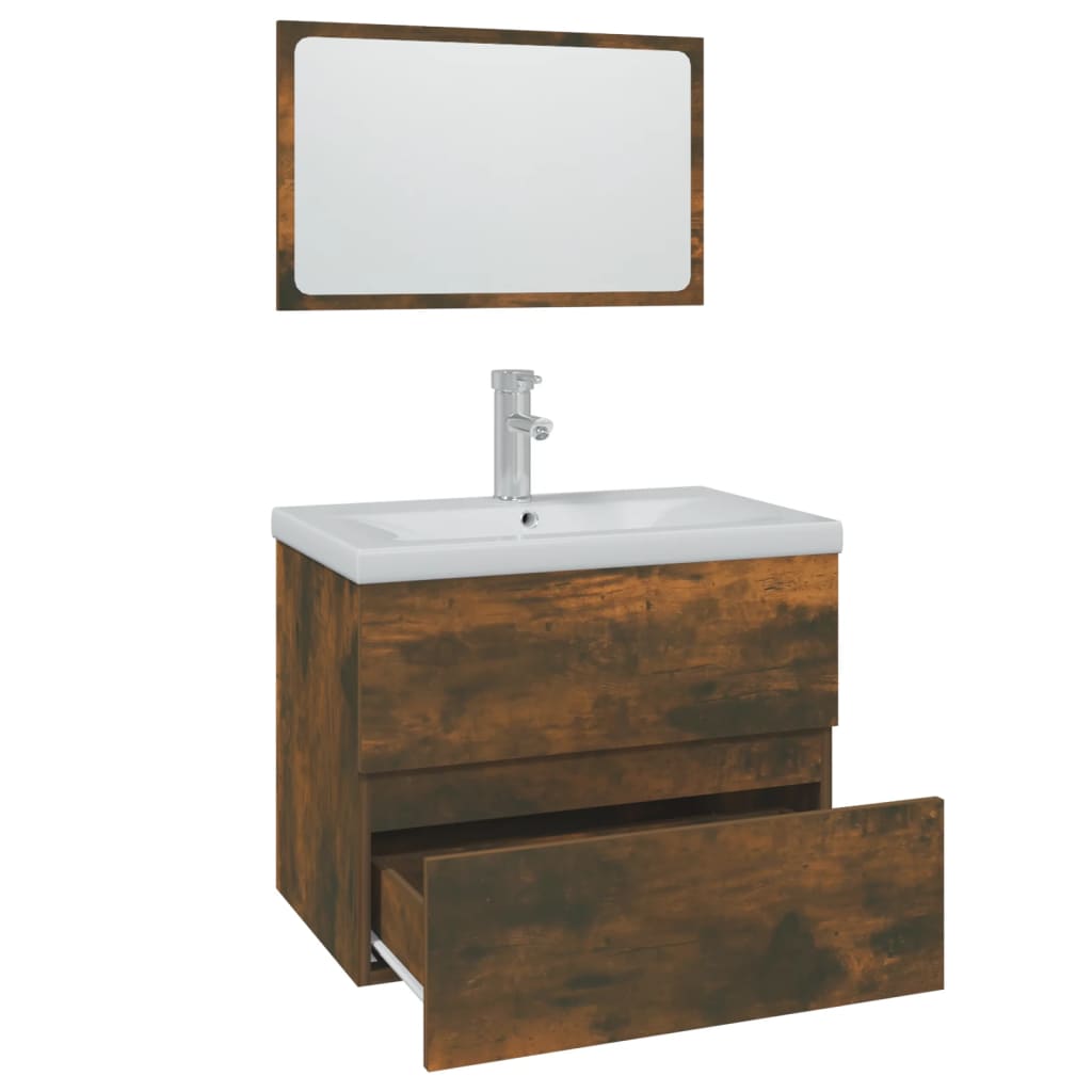 vidaXL Bathroom Furniture Set Smoked Oak Engineered Wood