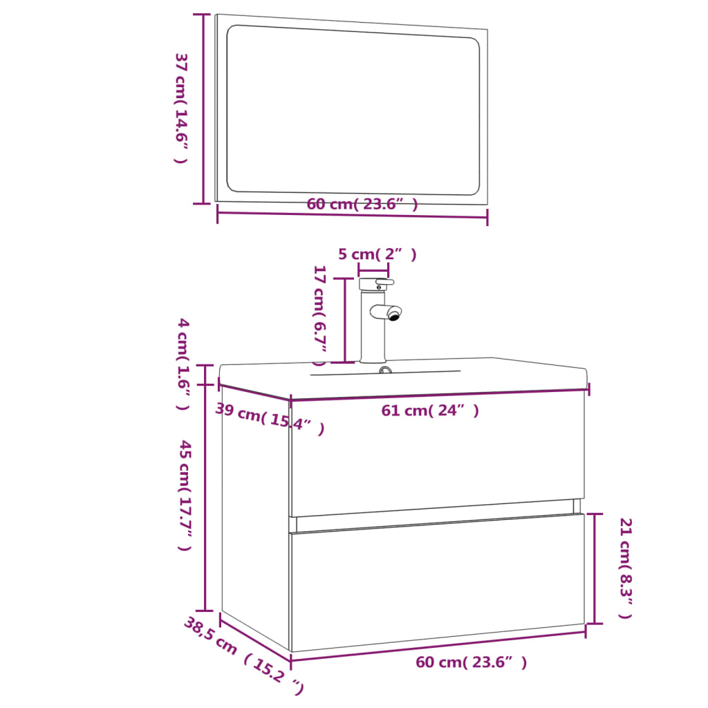 vidaXL Bathroom Furniture Set Grey Sonoma Engineered Wood