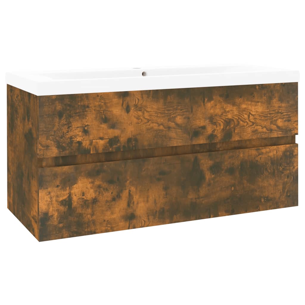 vidaXL Sink Cabinet with Built-in Basin Smoked Oak Engineered Wood