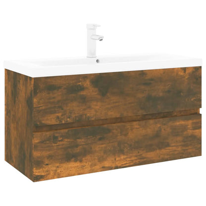 vidaXL Sink Cabinet with Built-in Basin Smoked Oak Engineered Wood