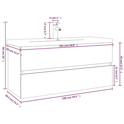 vidaXL Sink Cabinet with Built-in Basin Smoked Oak Engineered Wood