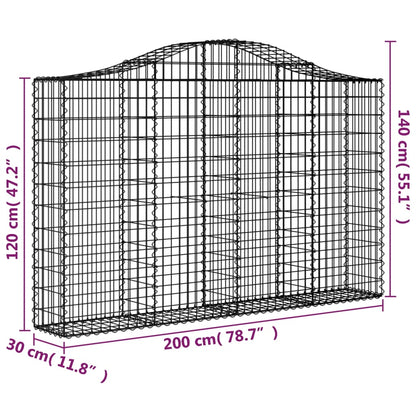 vidaXL Arched Gabion Basket 200x30x120/140 cm Galvanised Iron