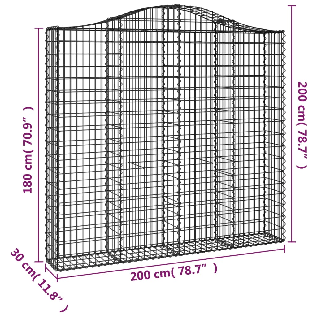 vidaXL Arched Gabion Basket 200x30x180/200 cm Galvanised Iron