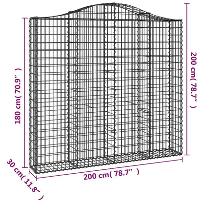 vidaXL Arched Gabion Basket 200x30x180/200 cm Galvanised Iron