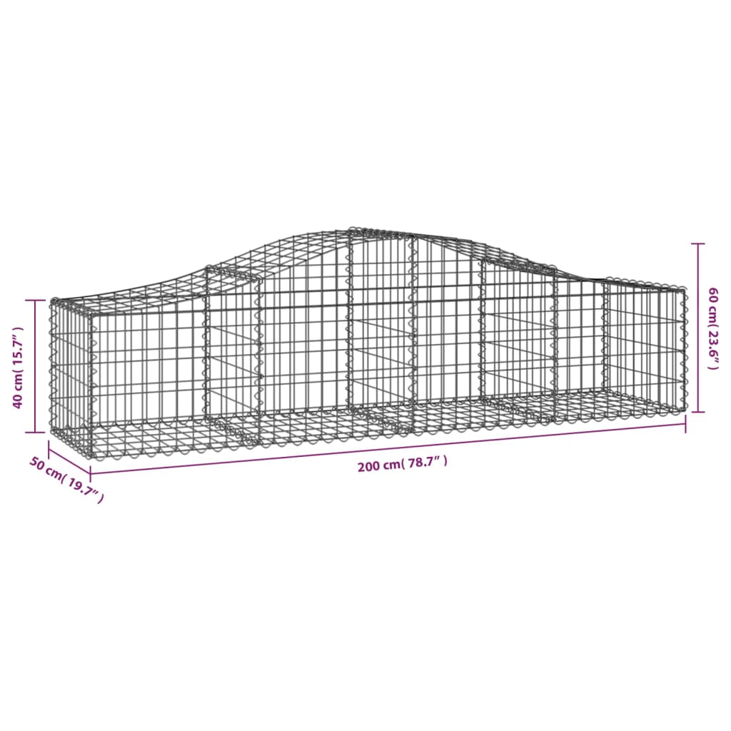 vidaXL Arched Gabion Basket 200x50x40/60 cm Galvanised Iron