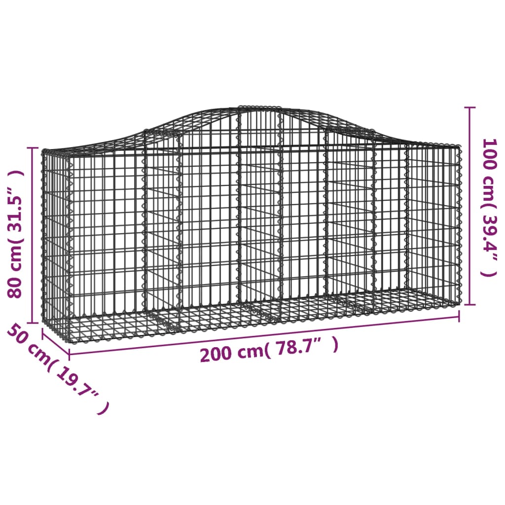 vidaXL Arched Gabion Basket 200x50x80/100 cm Galvanised Iron