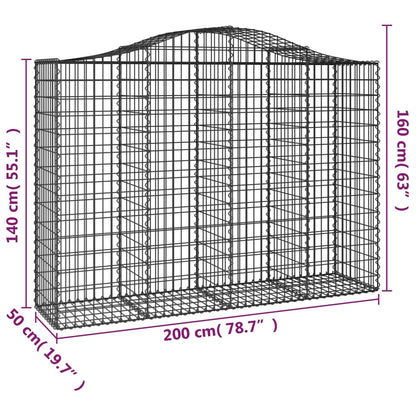 vidaXL Arched Gabion Basket 200x50x140/160 cm Galvanised Iron