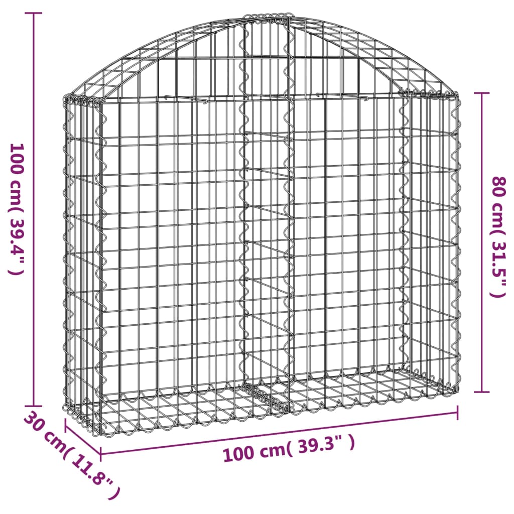 vidaXL Arched Gabion Basket 100x30x80/100 cm Galvanised Iron