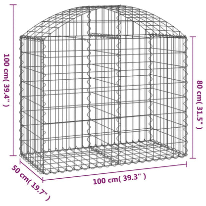 vidaXL Arched Gabion Basket 100x50x80/100 cm Galvanised Iron
