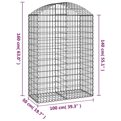 vidaXL Arched Gabion Basket 100x50x140/160 cm Galvanised Iron