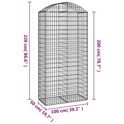 vidaXL Arched Gabion Basket 100x50x200/220 cm Galvanised Iron