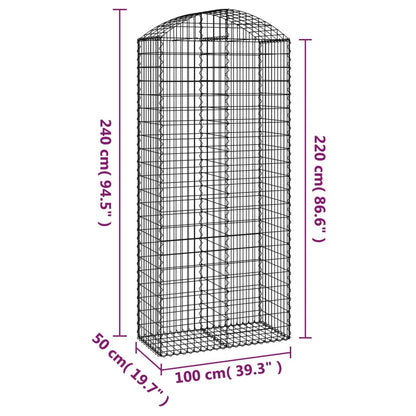 vidaXL Arched Gabion Basket 100x50x220/240 cm Galvanised Iron