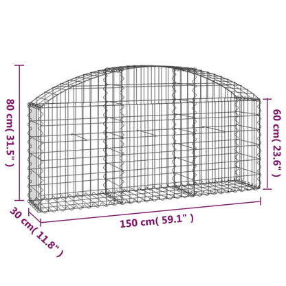 vidaXL Arched Gabion Basket 150x30x60/80 cm Galvanised Iron