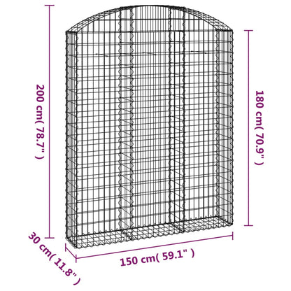 vidaXL Arched Gabion Basket 150x30x180/200 cm Galvanised Iron