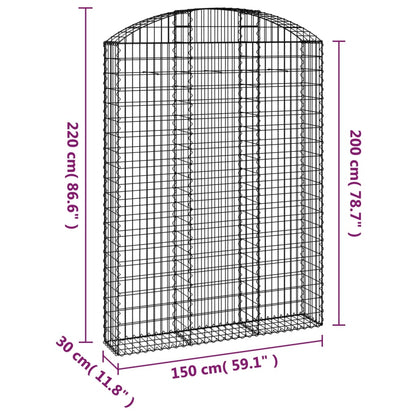 vidaXL Arched Gabion Basket 150x30x200/220 cm Galvanised Iron