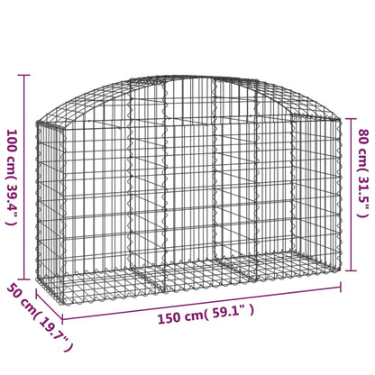 vidaXL Arched Gabion Basket 150x50x80/100 cm Galvanised Iron