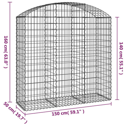 vidaXL Arched Gabion Basket 150x50x140/160 cm Galvanised Iron